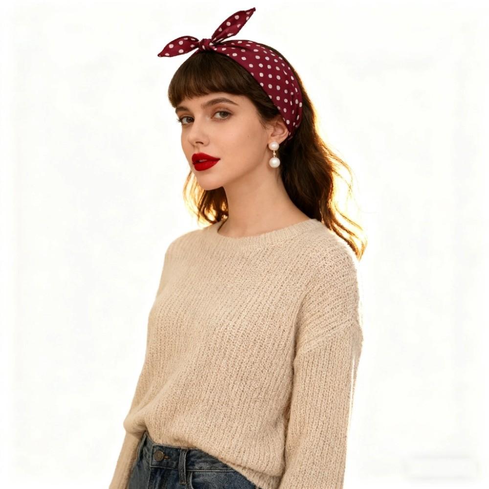 Thin Polka Dots Triangle Scarf Solid Color Head Wraps Luxury Foulard Hair Band Daily Use