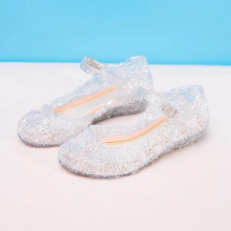 Girls Low Heel Princess Shoes Children New Summer Sandals Girls PVC Jelly Shoes Cinderella Crystal Shoes Kids Slope Heel Sandals 25in15.5CM белый