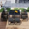 7-Piece Dining Table and Chair Set for 6 People, Table Made of Tempered Glass, Armrests of Plastic and Wood, Suitable for Backyard, Garden Patio