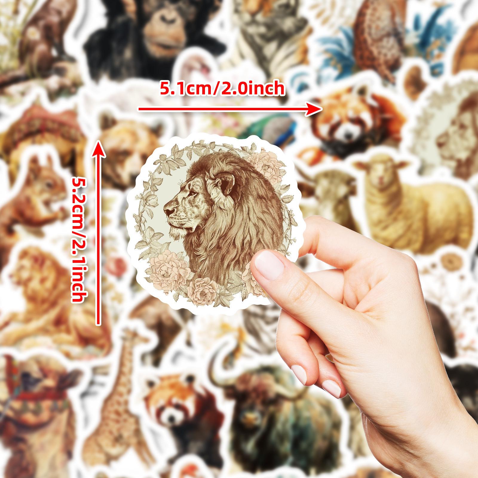 

50 Retro Watercolor Animal Series Stickers PP Waterproof Decorative DIY Water Cup Mobile Phone Case Skateboard Guitar