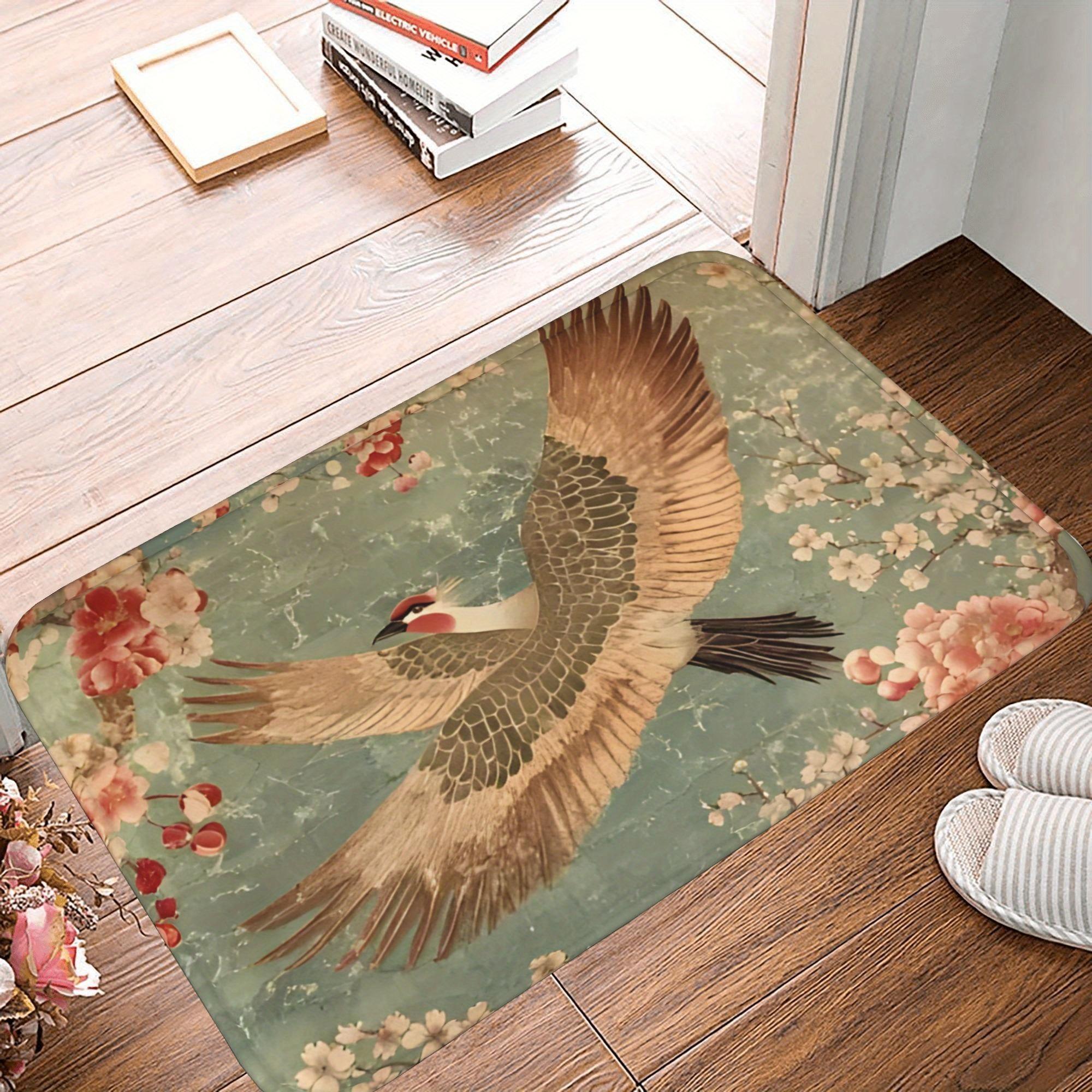 1PC Avian & flloral Harmony Kitchen Rug Non-Slip Door Mat Pop design Bathroom Rug Bath Mat Carpet for Home Sink Laundry Decor 40cm x 60cm