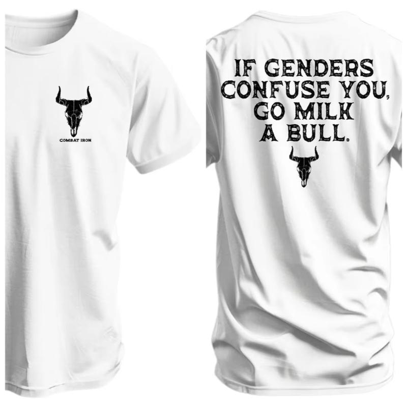 SpringSummer New Mens If Genders Confese You Go Milk A Bull Pattern Printed Cotton Casual Short Sleeve Round Neck Tshirt