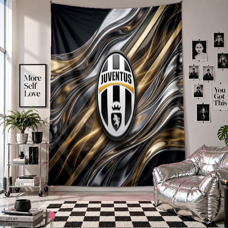 Arazzo da Parete FC Juventus Decorazione per la Casa Tessuto da Appendere a Parete per Camera da Letto Soggiorno Sfondo