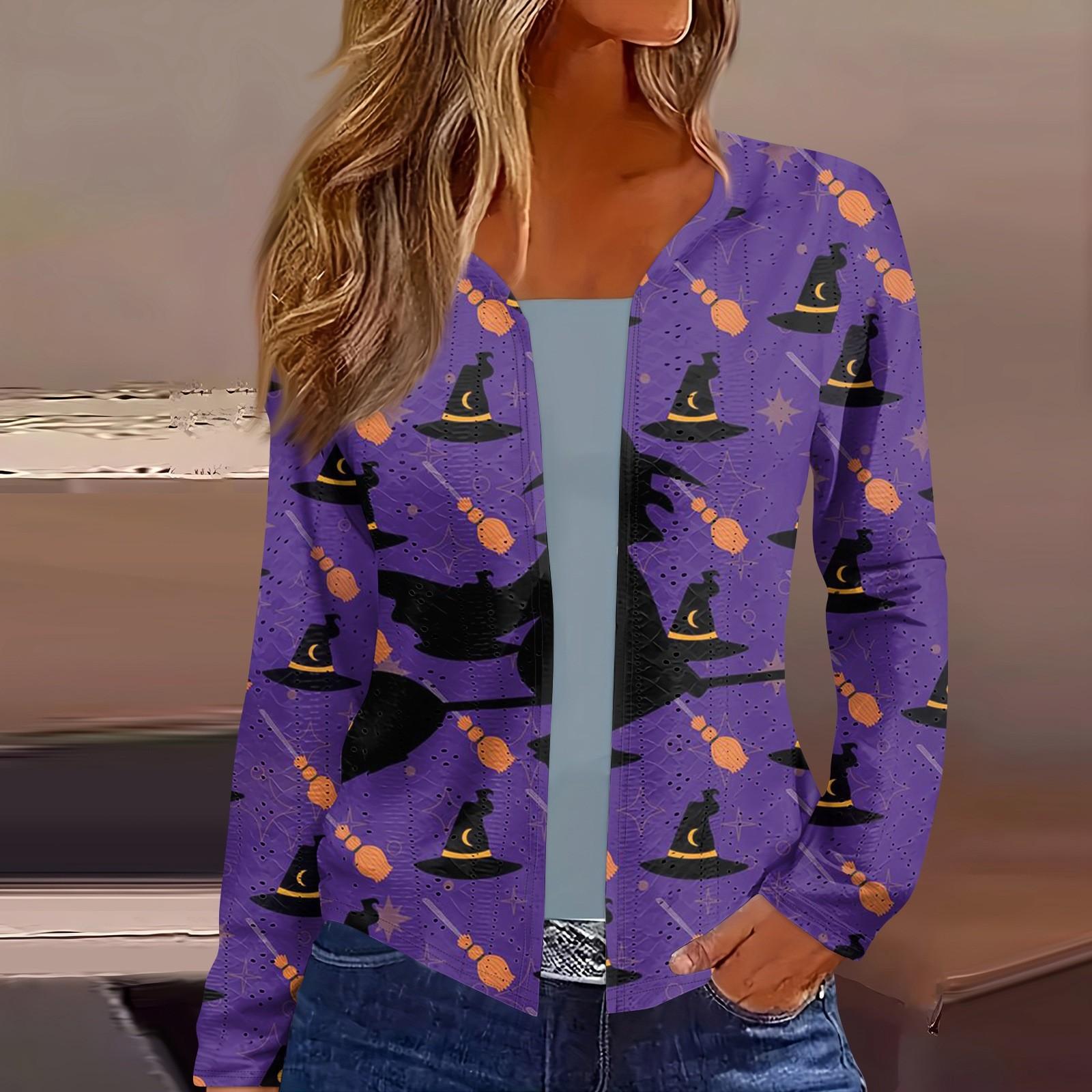 

Женский топ с длинным рукавом и принтом Хэллоуина, повседневная модная тонкая блузка-кардиган на выходные XXXL фиолетовый