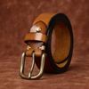 3.3Cm Wide Retro Smooth Leather Belt Men'S First Layer Cowhide Pure Copper Pin Buckle Casual Jeans Belt Men