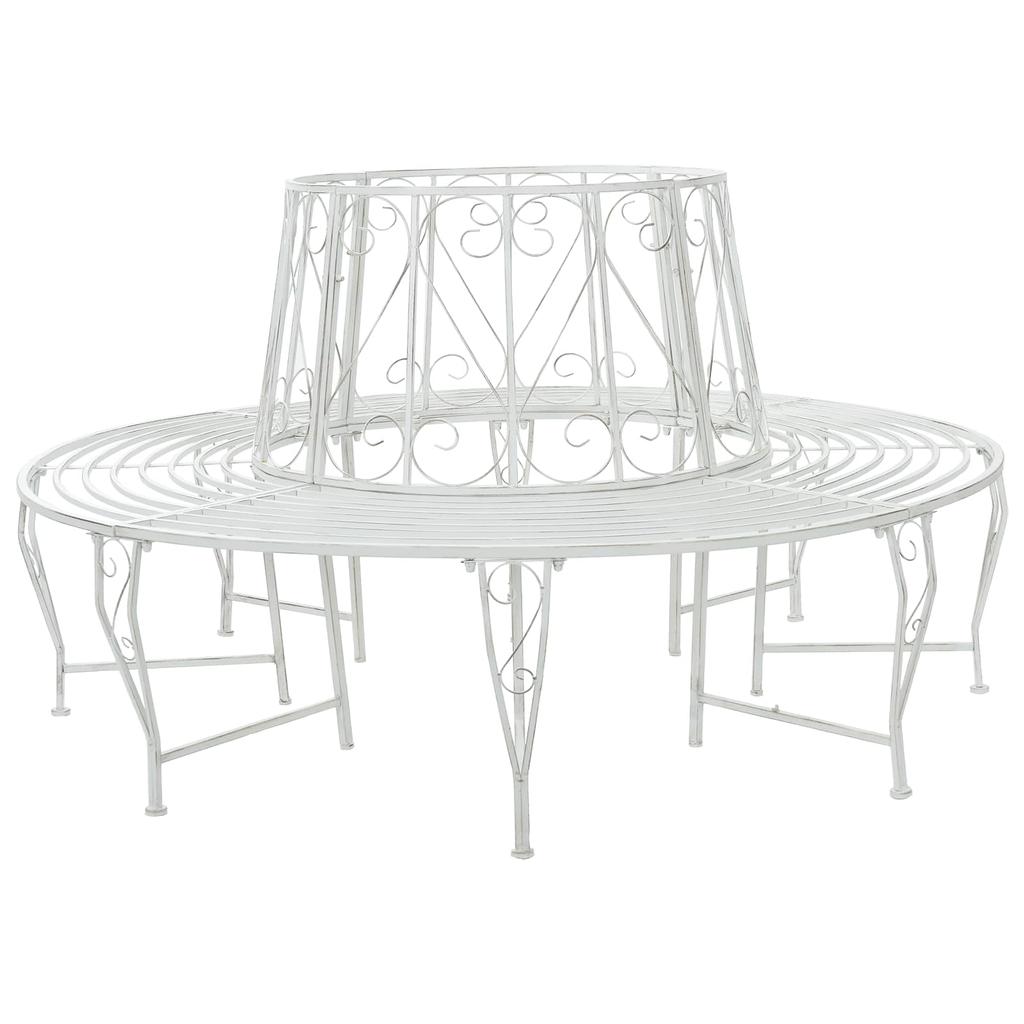 Tree Bench 8 Seat Capacity Ø 160 x 89 cm Antique White Steel Round
