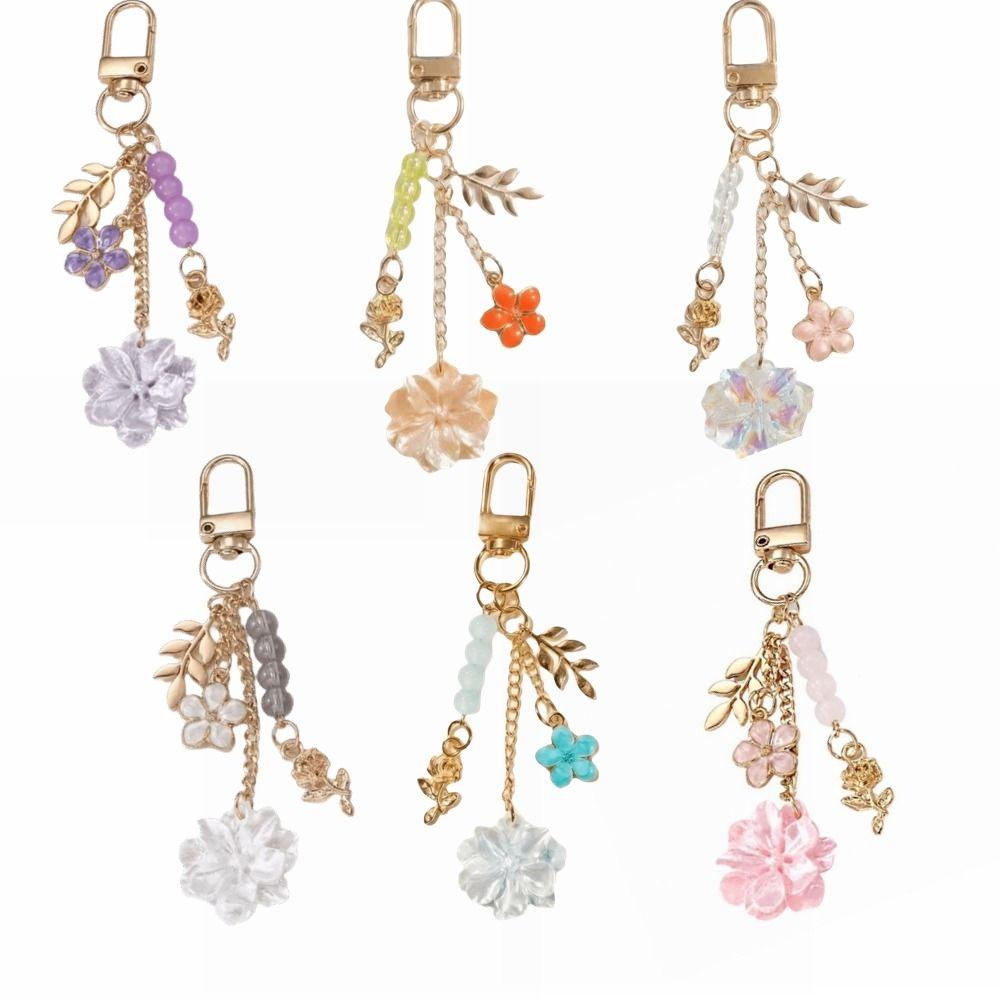Metal Flower Keychain Beaded Sakura Key Chain Ornaments Cherry Blossom Pendant Bag Key Decor