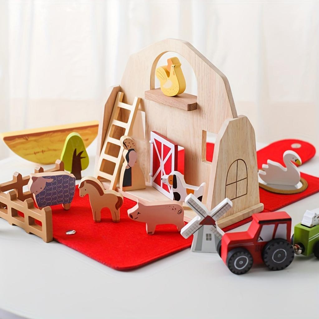 Barn Farm Toys, Children's Educational Farm Decorations, Fun Stacking Toys, Wooden Building Block, Children's Early Education Enlightenment Toys