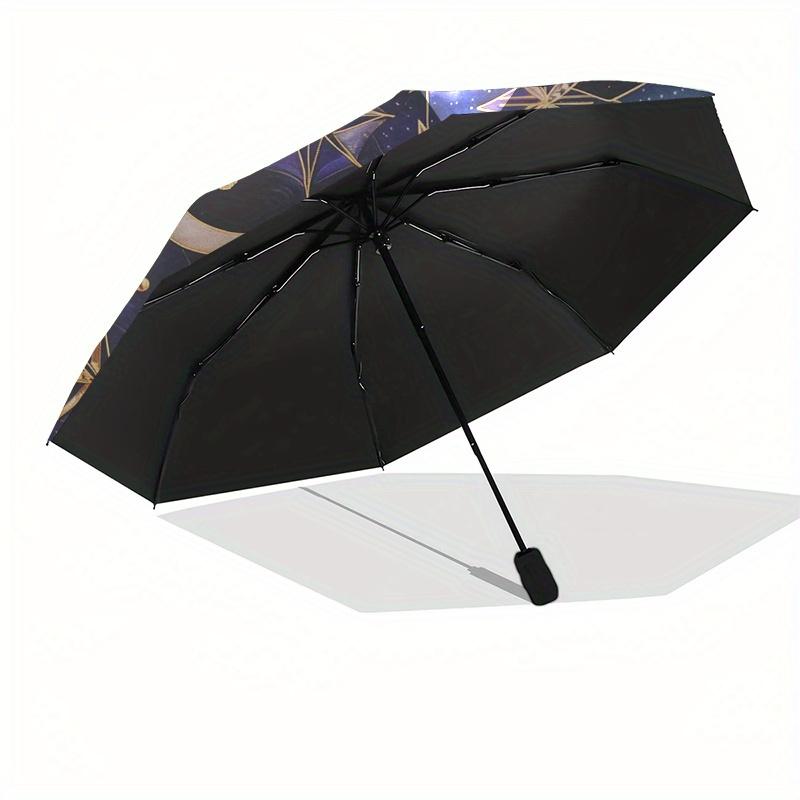 Celestial Stars Moon Round Tablecloth Space ThemeDecorative CoverUmbrella, Portable 3-Fold Compact Umbrella for Men & Women Gift