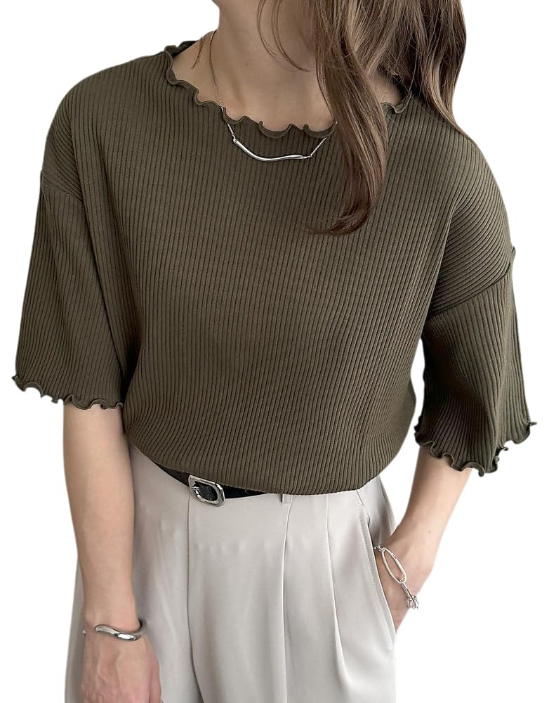 Color Available In 22 Ribbed Mellow Flare Sleeves DCZ1041406A0017 M Khaki [Discoat] [New Added! / Colors] 5/8 <WEB Exclusive>