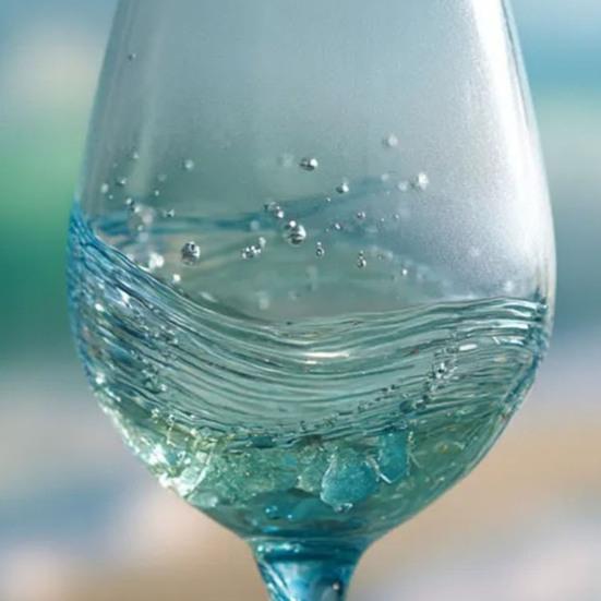 Okyanus Dalgası Spiral Saplı Şarap Kadehi El Üfleme Deniz Camı Kahve Kupası Buzlu Mavi Gradyan Renkli Cam Bardak