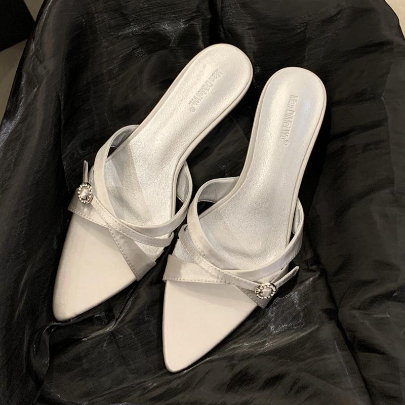 Fashion SUOJIALUN 2025 Summer New Women Slipper Fashion Pointed Toe Open Toe Ladies Elegant Slides Thin Low Heel Outdoor Dress Sandal