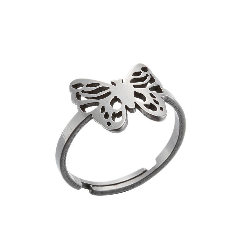Korean Stainless Steel Moon Cat & Reindeer Butterfly Ring for Christmas