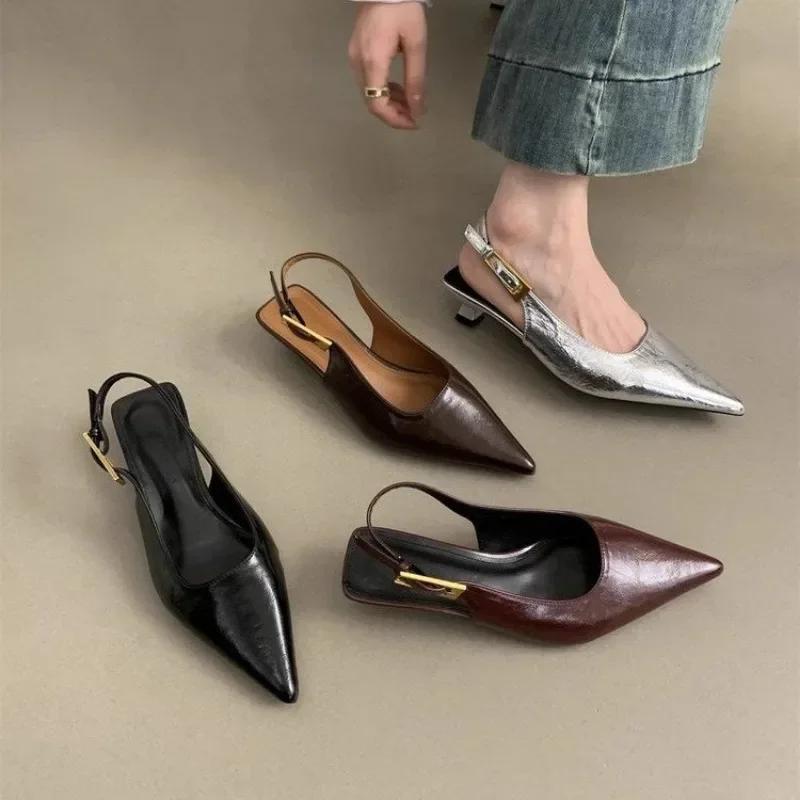 Gold Silver High Heel Pointed Toe Women Slingback Shoes Woman Elegant Summer French Style Back Empty Single Pumps