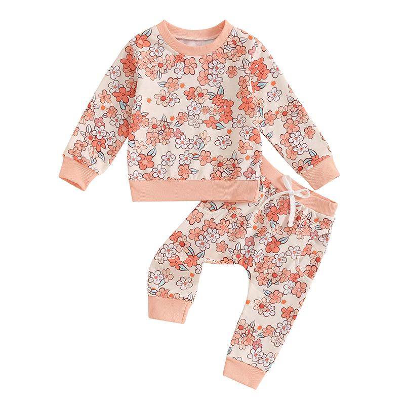 Autumn New Children Long Sleeve Clothes Set Baby Girls Floral Print Sweatshirt + Casual Pants 2pcs Suit Kids Sports Outfits
