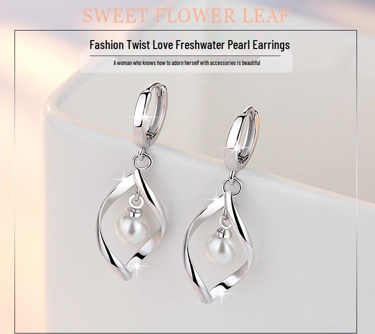 Chinese Style Pearl Twist Love Earrings: Long, Cute, Influencer-Inspired Dangle Jewelry
