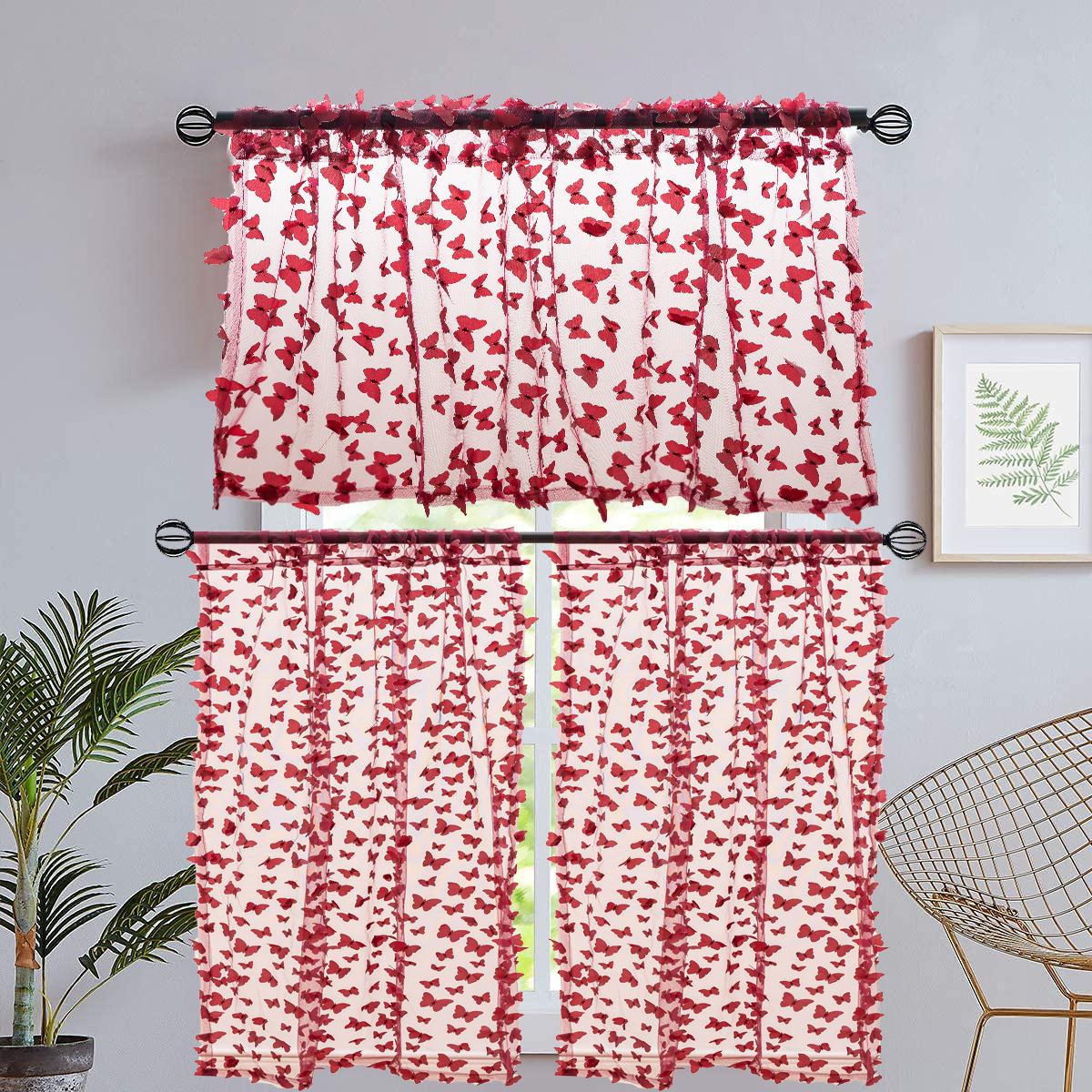 

Тисненая вышивка бабочка прозрачная короткая занавеска для девочки гостиная ванная комната кофейня полузанавеска тюлевая занавеска готовое изделие Height 90cm * Width 60cm (W35xL24inch)