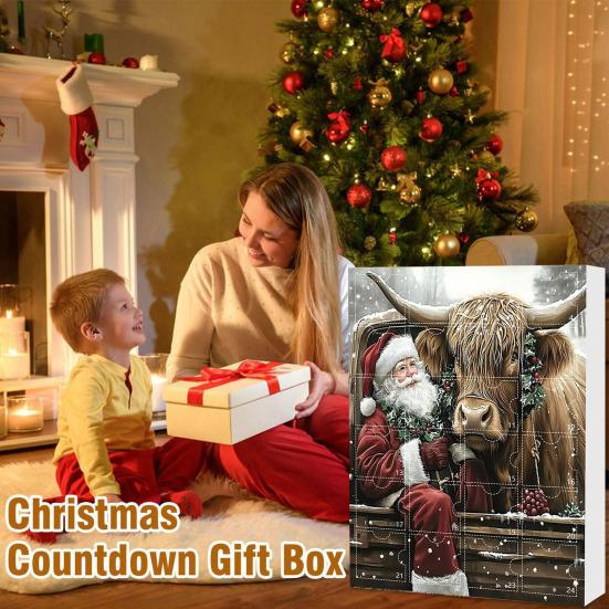 Yousheng Highland Cow Ornaments Advent Calendar 2025 24 Days Christmas Countdown Calendar with Cartoon Cows Ornament for Xmas Tree Decor