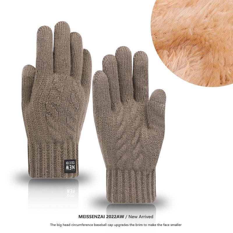 Warm Gloves for Men In Autumn and Winter Touch Screen Wool Knitted Electric Bike Riding and Driving Plus Velvet Thickening Students Prevent Cold