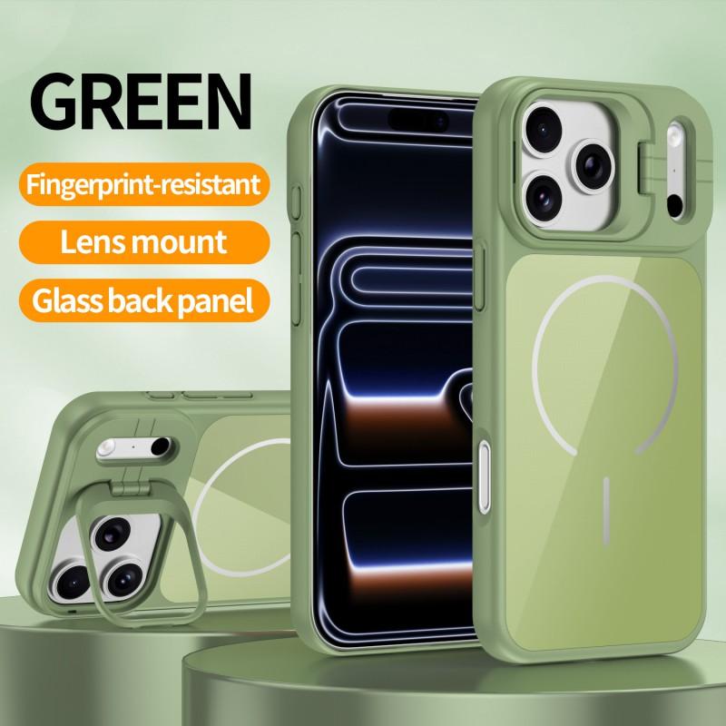 Magnetic Phone Case With Integrated Kickstand IPhone 17 Pro Max 16 15 Series Tempered Glass Back Anti-Fingerprint Shockproof