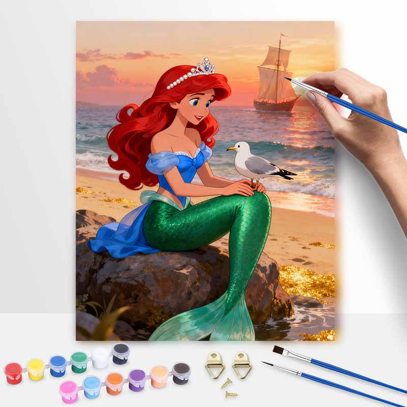 Disney digital oil painting diy oil painting mermaid hand painting living room bedroom decoration painting 20x30cm