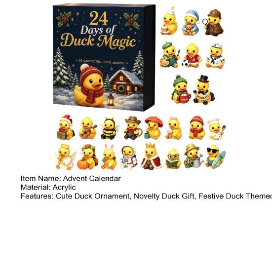 Cute Duck Toy Advent Calendar Calendar, 24-Day Christmas Countdown Box with Acrylic Ornaments for Tree Toy, Hanging Decor, Holiday Gift Lovers Festive