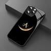 Trendy Moon Letter A Pattern Tempered Glass Black Phone Case For iPhone 11 12 13 14 15 16 17 Pro Max 17 Air 7 8 Plus XS X Cover
