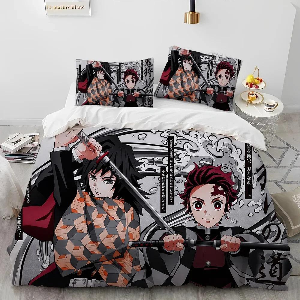 3D Hot Sale Anime Demon Slayer Duvet Cover and Pillowcase Kids' Double Bed Bedding Set Home Bedroom Decor Gift for Boys Girl
