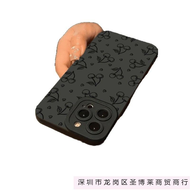 Black cherry phone case for apple 17promax phone case iPhone15 simple 14 soft 11/12/13