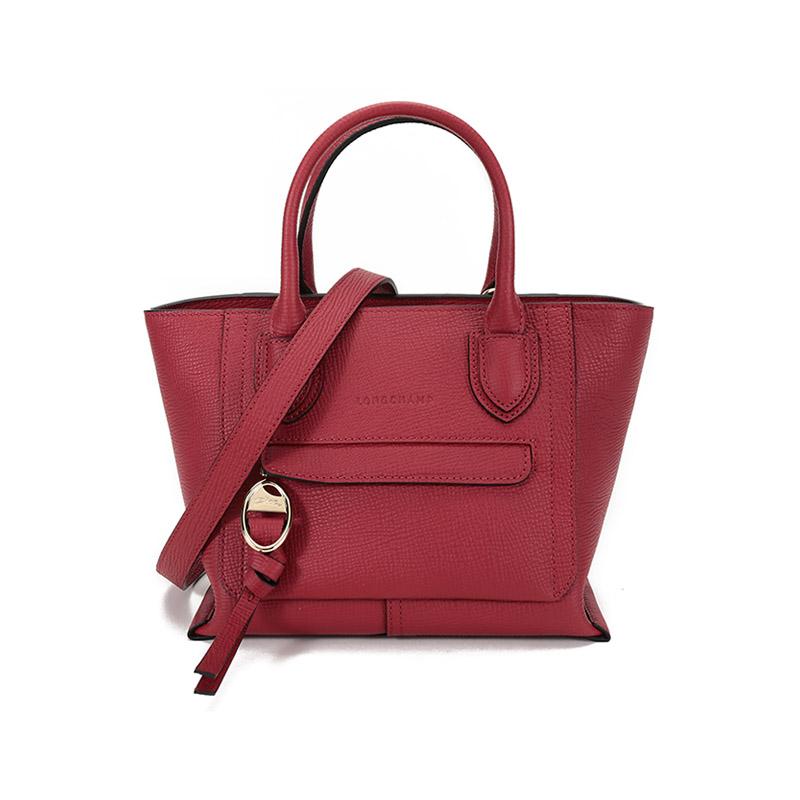 Longchamp Sac à bandoulière 22 Poignée Courte Cuir Granulé Sac à bandoulière Petit Sacs à main pour femmes Rouge Framboise 10103HTAP59