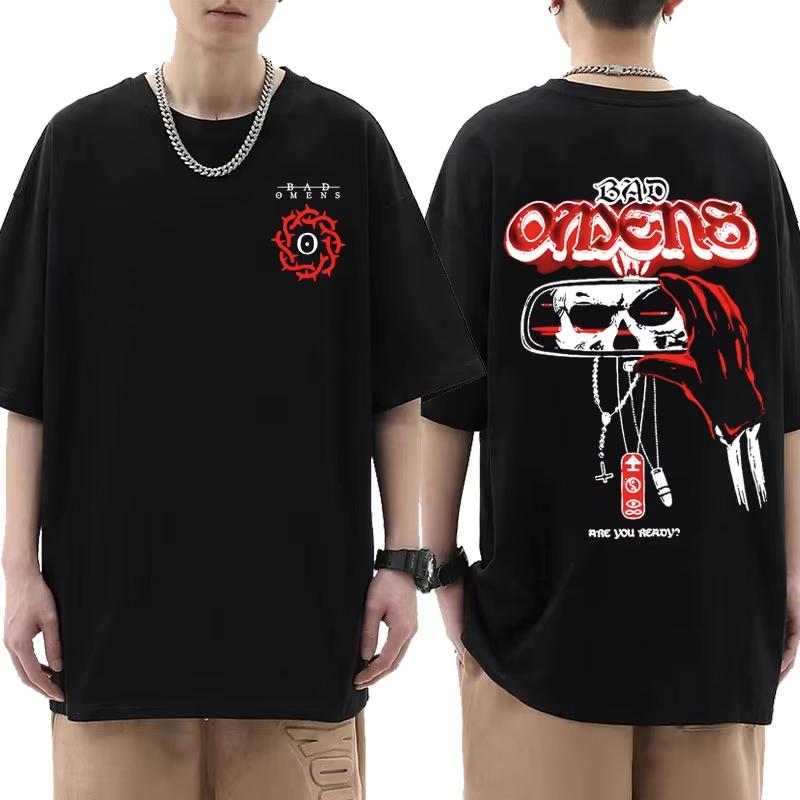 Summer T-shirt: Bad Omen Band Tour American Music Death Peace Soul Bone Graphic Short-sleeved casual style rock T-shirt Gothic