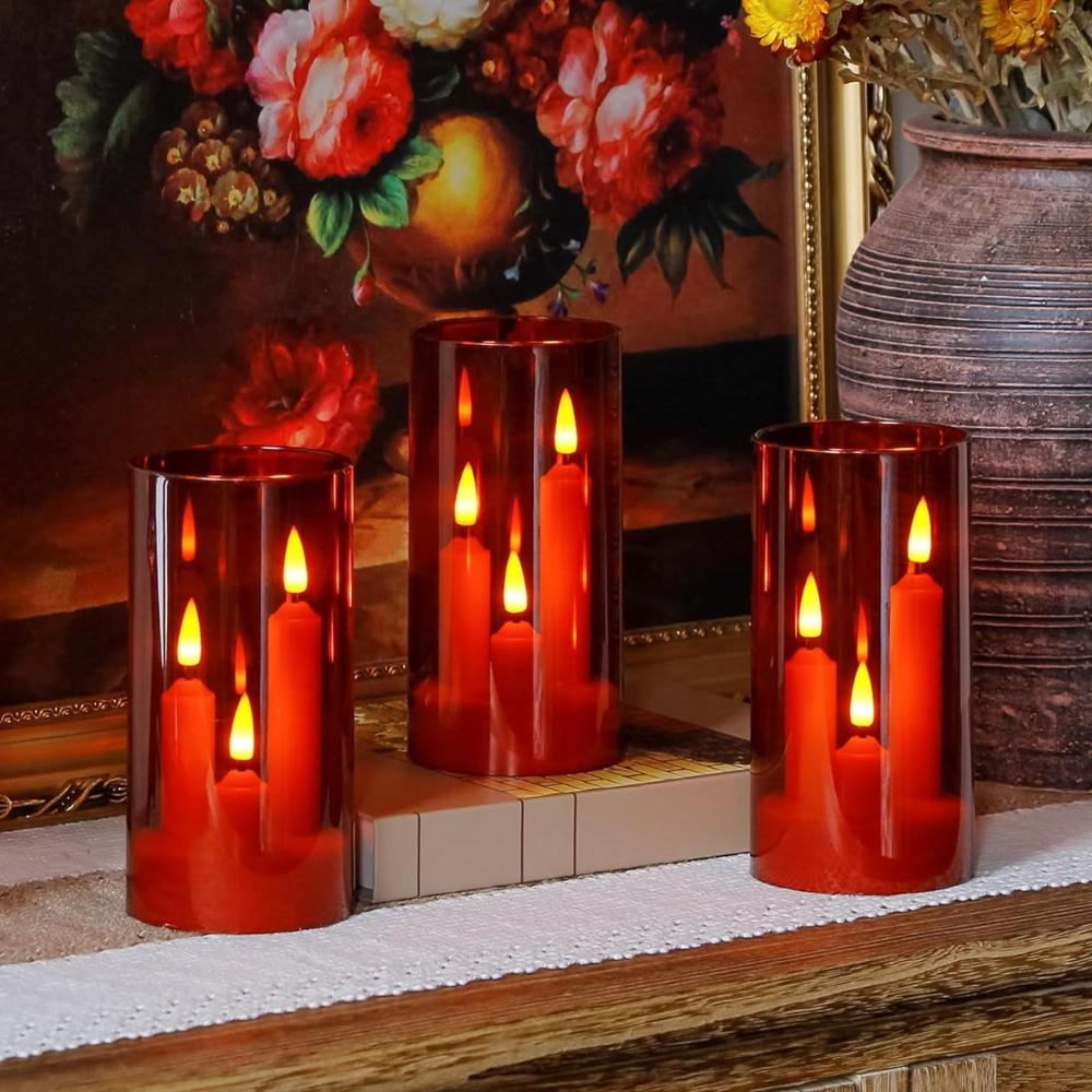 2/3Pc 3 in 1 Flickering Taper Candles Flameless Window Candles 5/8/10CM Tall Lighting with lampshade for Christmas Wedding Decor