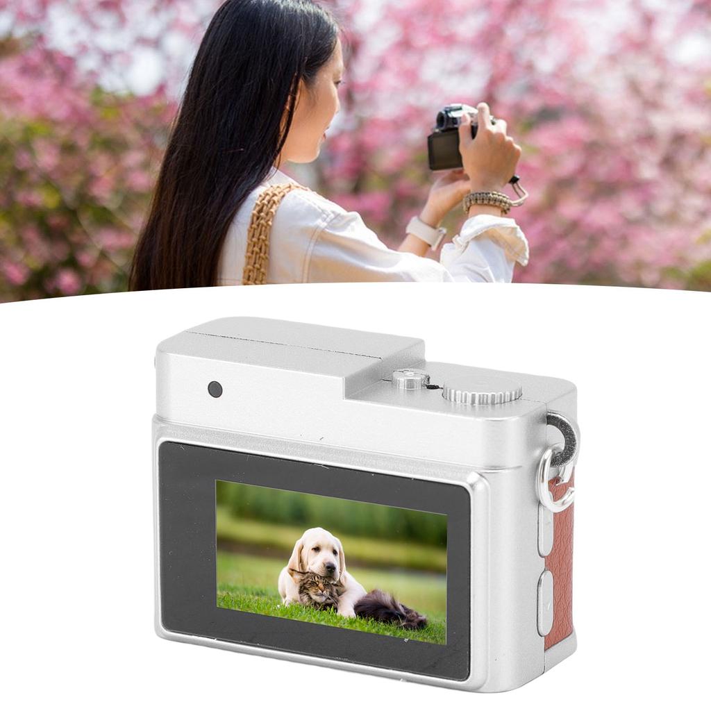 Small Retro Digital Camera 1080P FHD 0.96 Inch Color Screen Keychain Camera with Flash Light 4 Filters for Travel Learning Recordings
