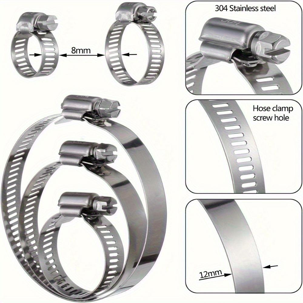 25-piece stainless steel water pipe clamp set, 1/4" to 1-1/8" T-bolt, worm gear design, suitable for pipe and automotive metal ring fastening