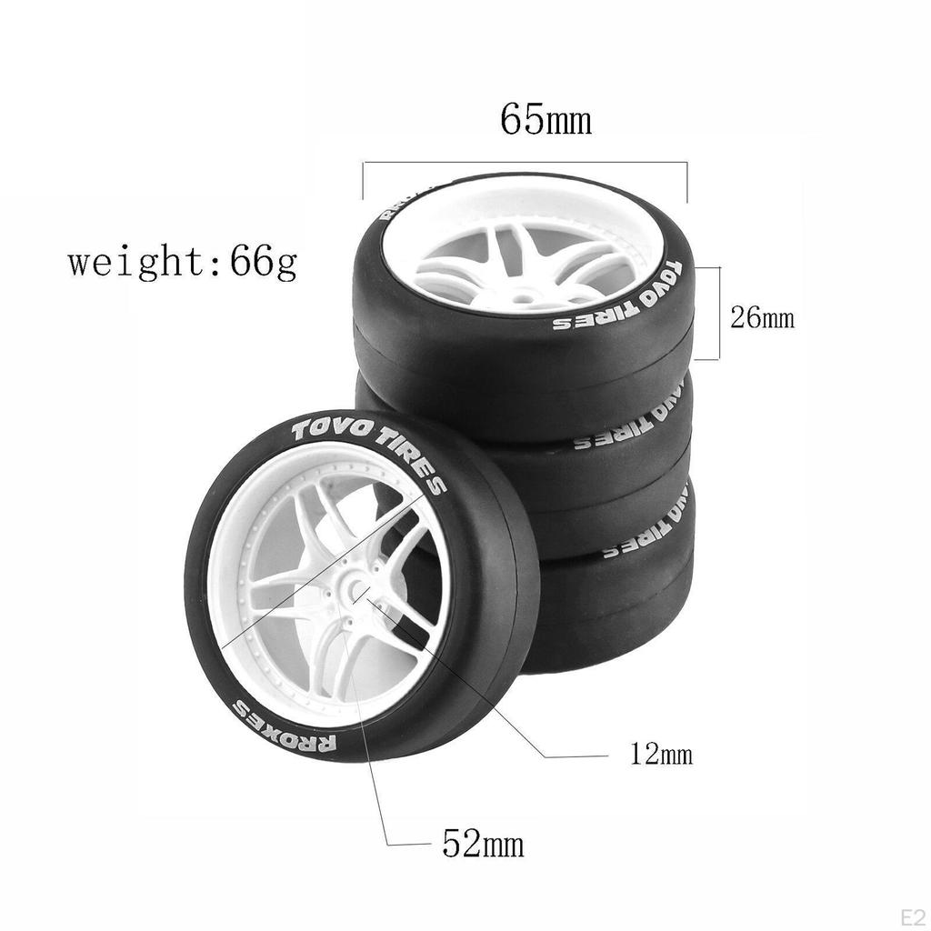 4 Pieces RC Car Rubber Drift Tyre Durable Wear Resist Replacement for TT02 1:10 On Road