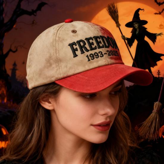 Blood Splatter Halloween Baseball Hat Freedom 1993-2025 Letter Print Baseball Cap Halloween Daily Wear