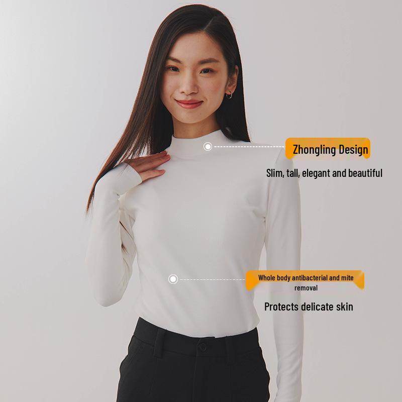 2025 Damen Mid-Neck Reines Baumwoll Herbst Thermotop, 280g Verdickt Gebürstet, Enganliegende Unterwäsche