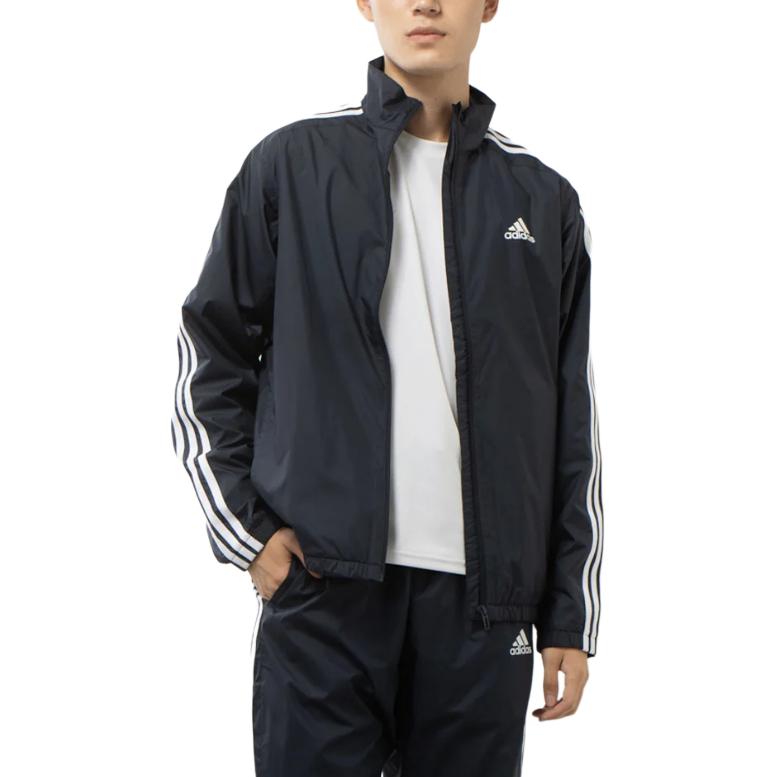 adidas Logo Three Stripes Zip-Up Stand Collar Jacket Retro Sports Jacket Men Jacket Dark-Blue IK7336