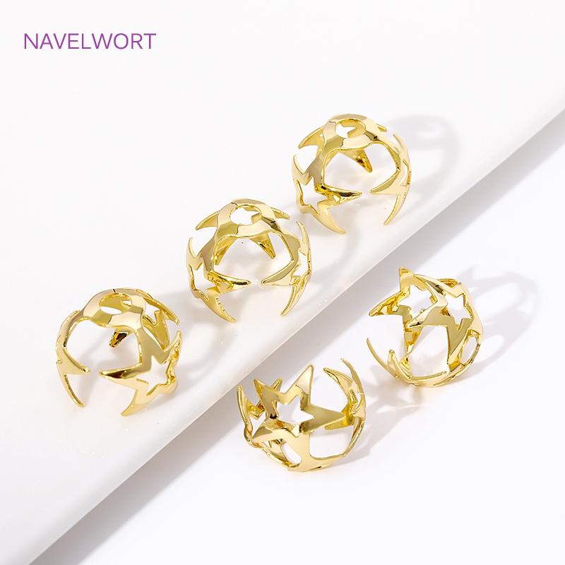 Trendy 18K Gold Plated Brass Hollow Rose/Star Shape Beads Caps Metal Large Beads Caps For DIY Jewelry Making Findings Accessorie