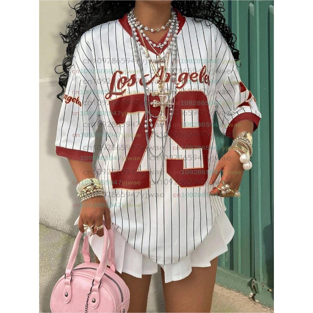 Damen Herren Größe 28 T-Shirt Fußballtrikot Stil Kurzarm T-Shirt Grafik-T-Shirt Baseballtrikots Streifen Große Größen -Shirt
