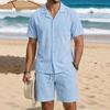Men S Casual Cotton Short Sleeve Shirt And Short Pants Set