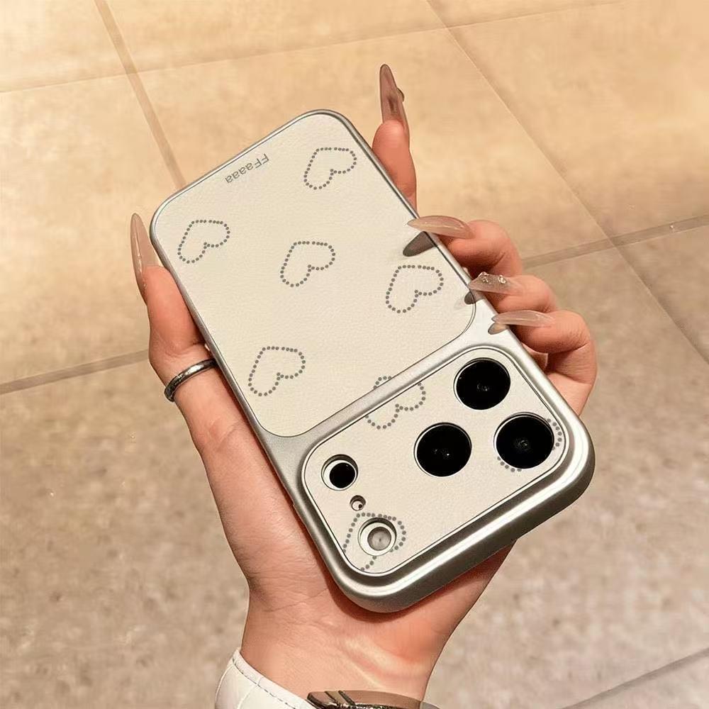High-End Leather Heart Sticker for Apple 17 Pro Max, 16, 15, 14, 13 Corning Cases