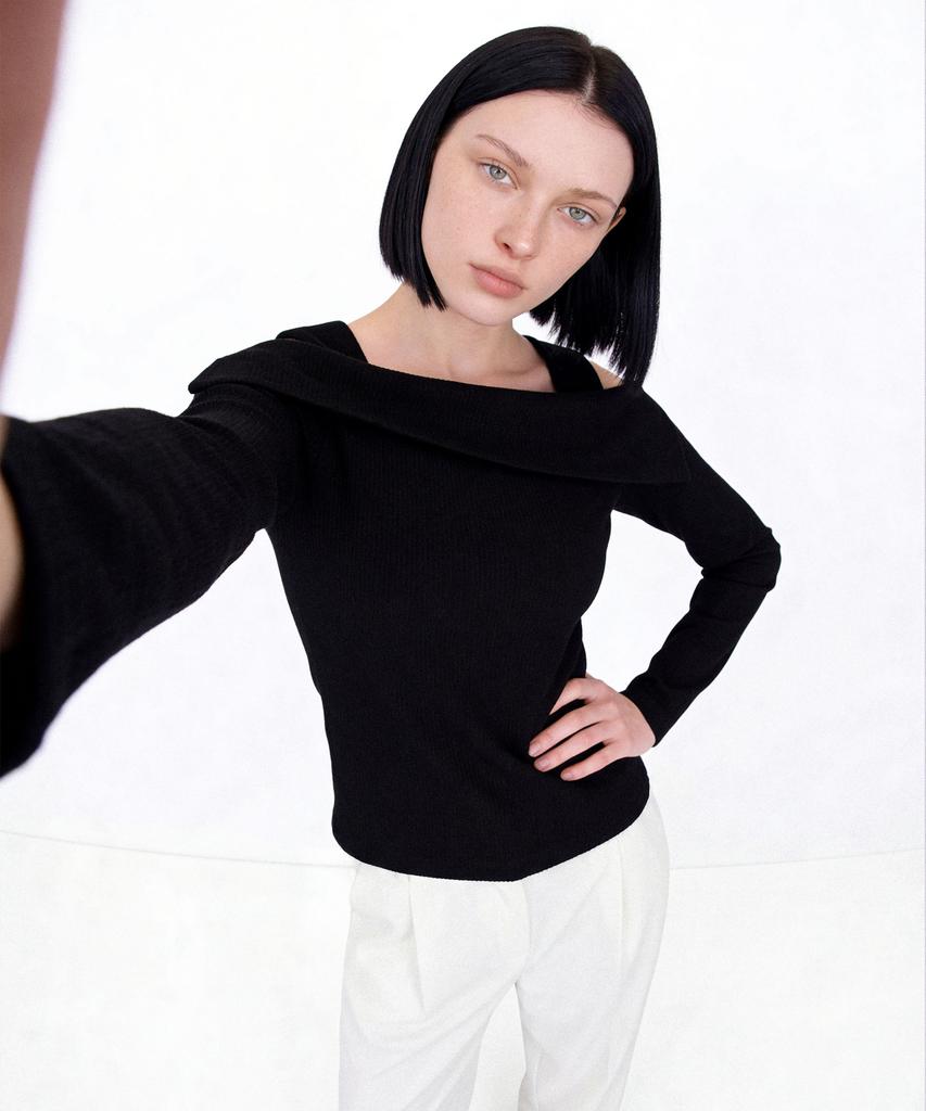 Myuleus Off-Shoulder Strap Knit [Black]