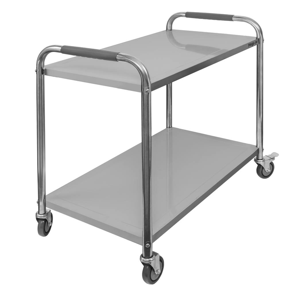 Stainless steel 2-shelf Mega-M STANDARD serving trolley W-90 cm D-50 cm H-90 cm N