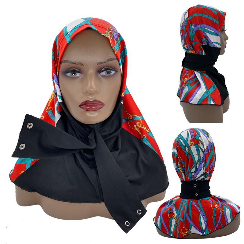 Ready Hijab With Snap Fastener Breathable Muslim Headscarf Bonnet Plain Neck Head Shawls Women'S Turban Hat Islam Under Cap