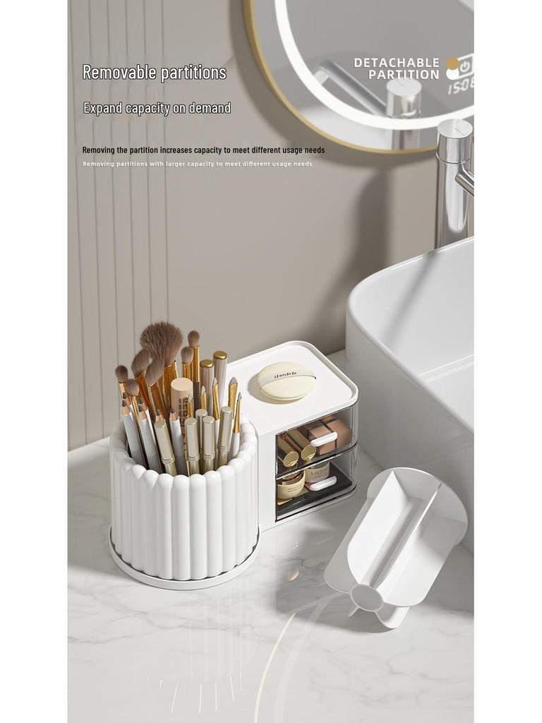 Rotating Light Luxury Skincare Organizer with Pen Holder