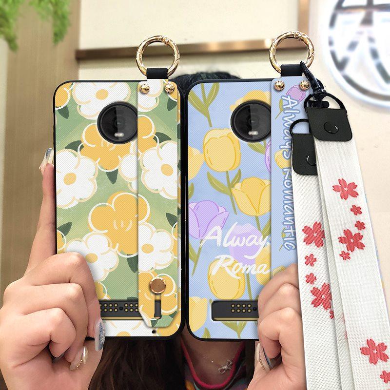 Ring Wristband Phone Case For MOTO Z4 Play Oil Painting Fashion Design Kickstand Anti-knock Back Cover Anti-dust Lanyard