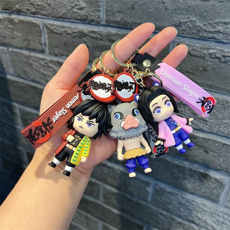 6PCS Demon Slayer Animation Design Figure POLYVINYL CHLORIDE Car Key Ring Adorable Animation Rubber Material Keyring Bagpack Innovative Couple Pendant