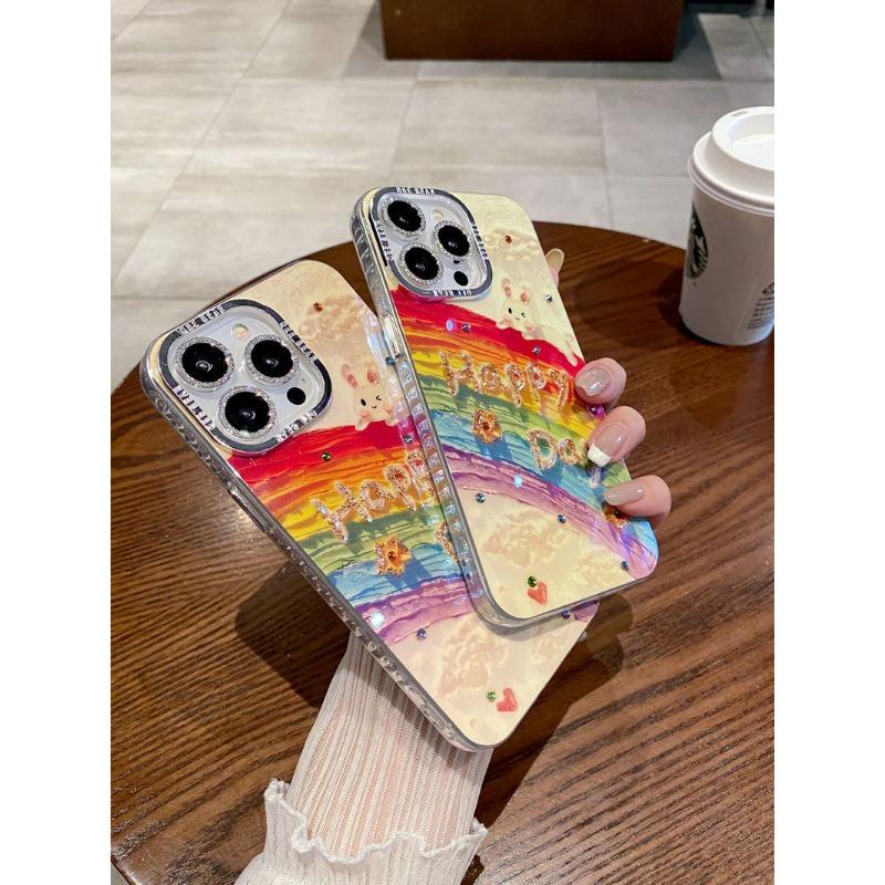 Diamond Rainbow Rabbit Phone Case For Iphone 17 Pro Max 14 11 16 Pro