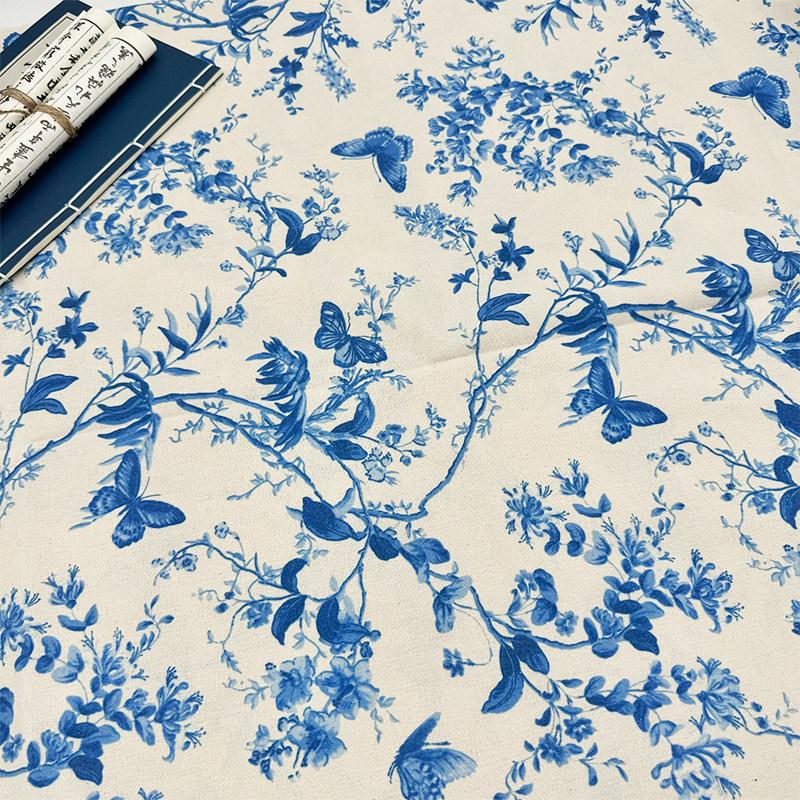0.5m Blue and White Porcelain Style Encrypted Cotton Linen Fabric for Tablecloth Curtain Background Cloth DIY Sewing Materials 50x150cm